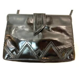 80s 90s Black Patent Leather Shoulder Bag CLUTCH | Silvano Biagini Italy